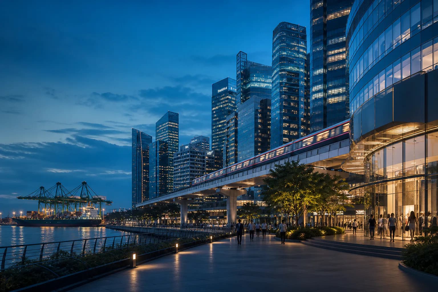 Singapore cityscape connecting finance, public transport, commerce and logistics